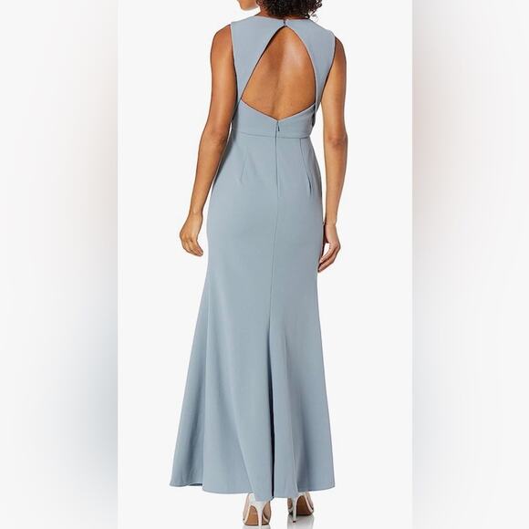 Jenny Yoo Gia Crepe Open Back Mayan Blue Fit & Flare Gown Size 10 NWT - Picture 3 of 10